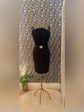 BCBG Black Textured Belted Cocktail Sheath Dress Size 12